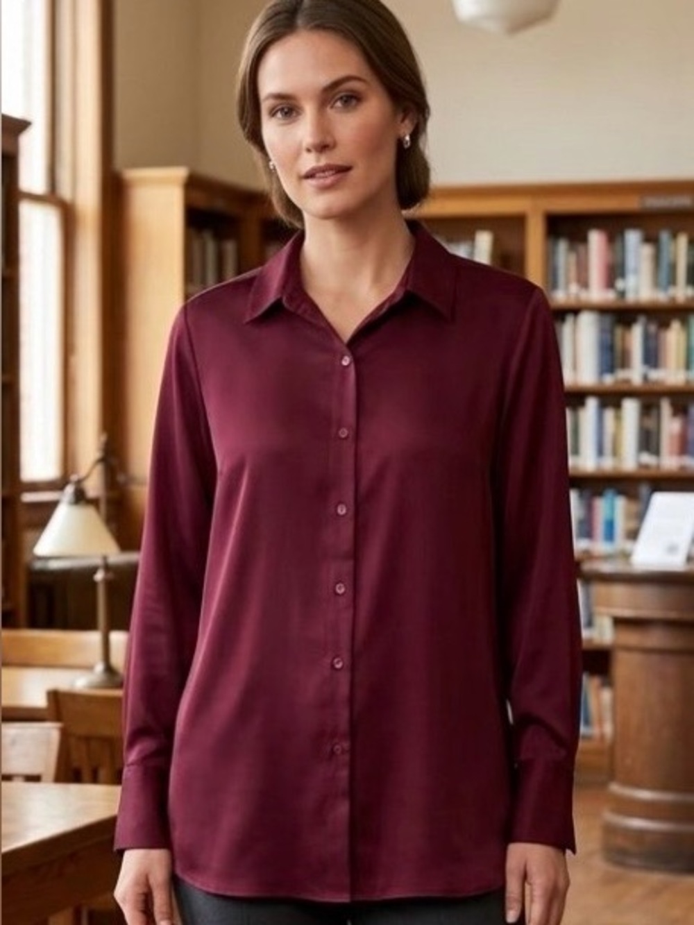 a new day Maroon Button-Down Blouse